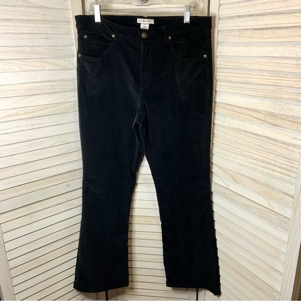 Hannah Solid Black Corduroy Mid Rise Boot Cut Jeans 12
